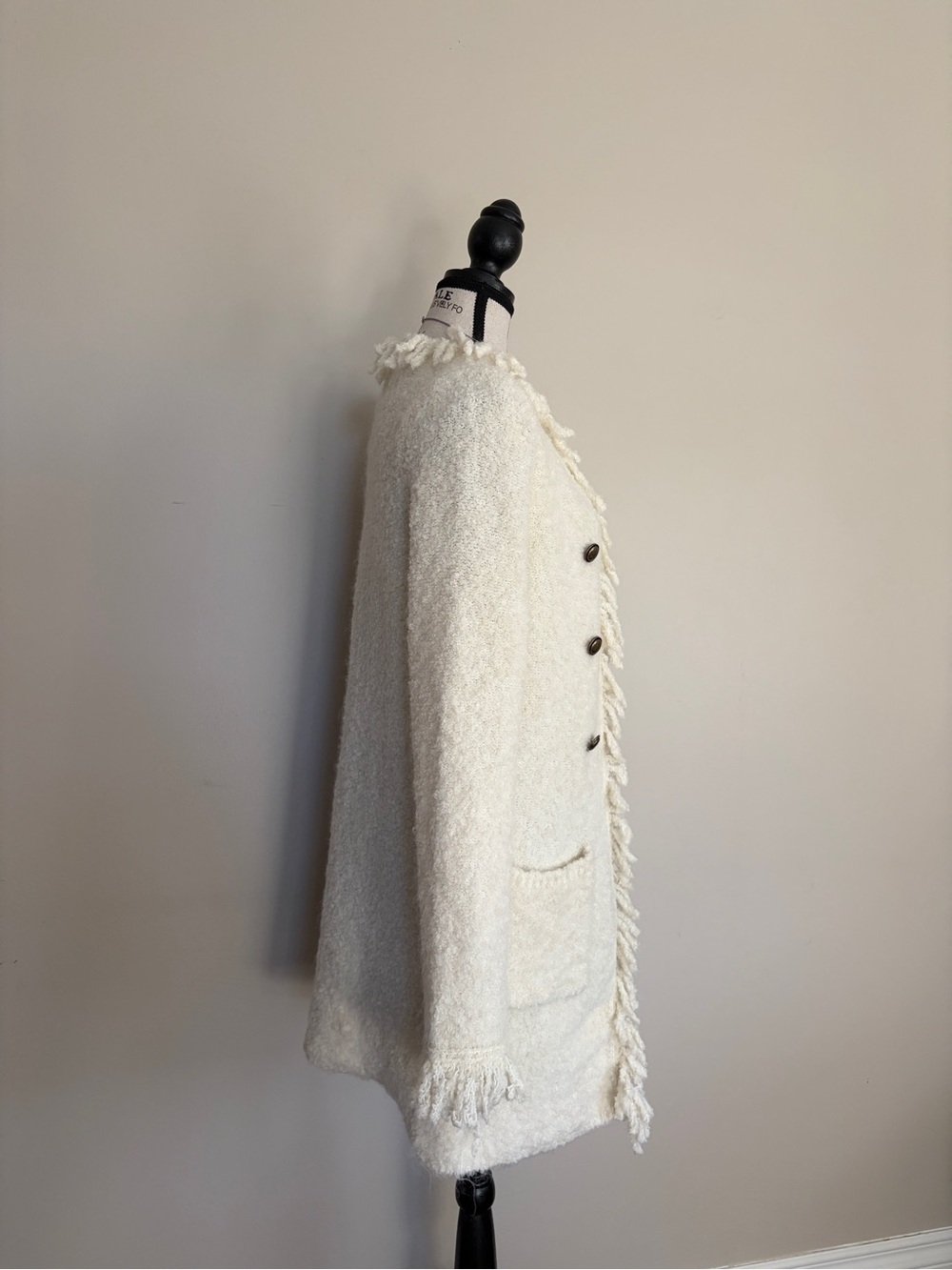 Y2K FDJ White Wool Blend Whimsy Shaggy Fringe Open Front Sweater Coatigan - Picture 4 of 13